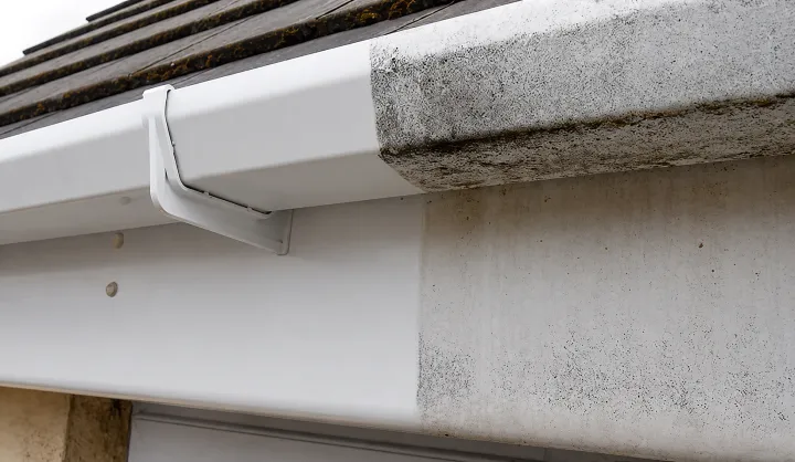 During: Mossy concrete gutter cleaned and resealed