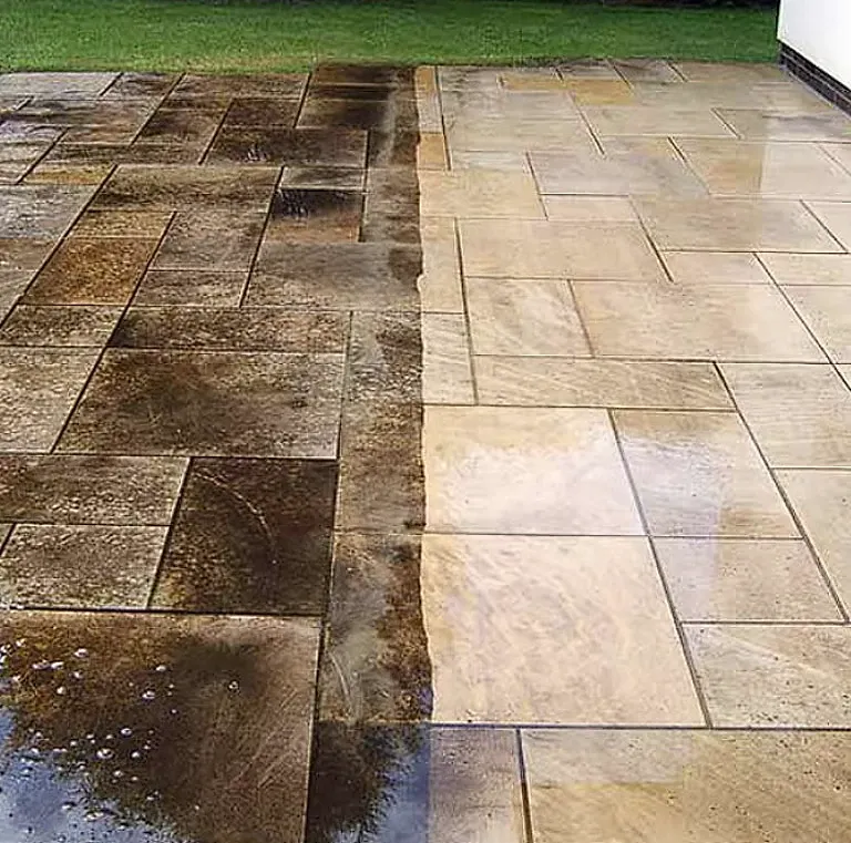 The cleaned patio tiles close up