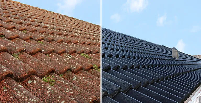 Before / After: Tiled roof cleaned, repaired and sealed