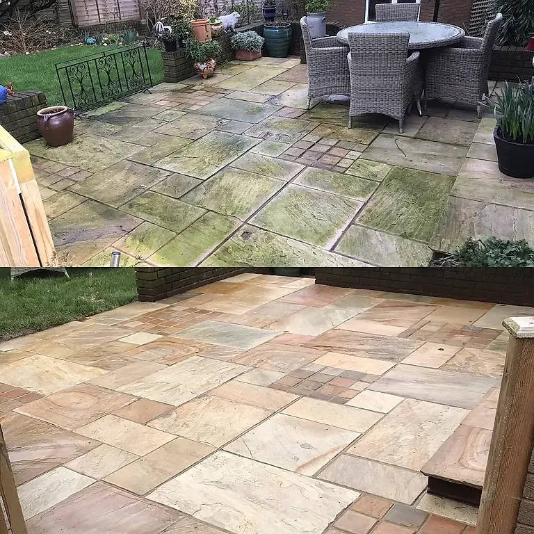 Before / After: Green patio cleaned and sealed