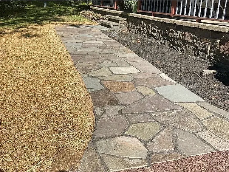 The finished stone path with the edges reinstated